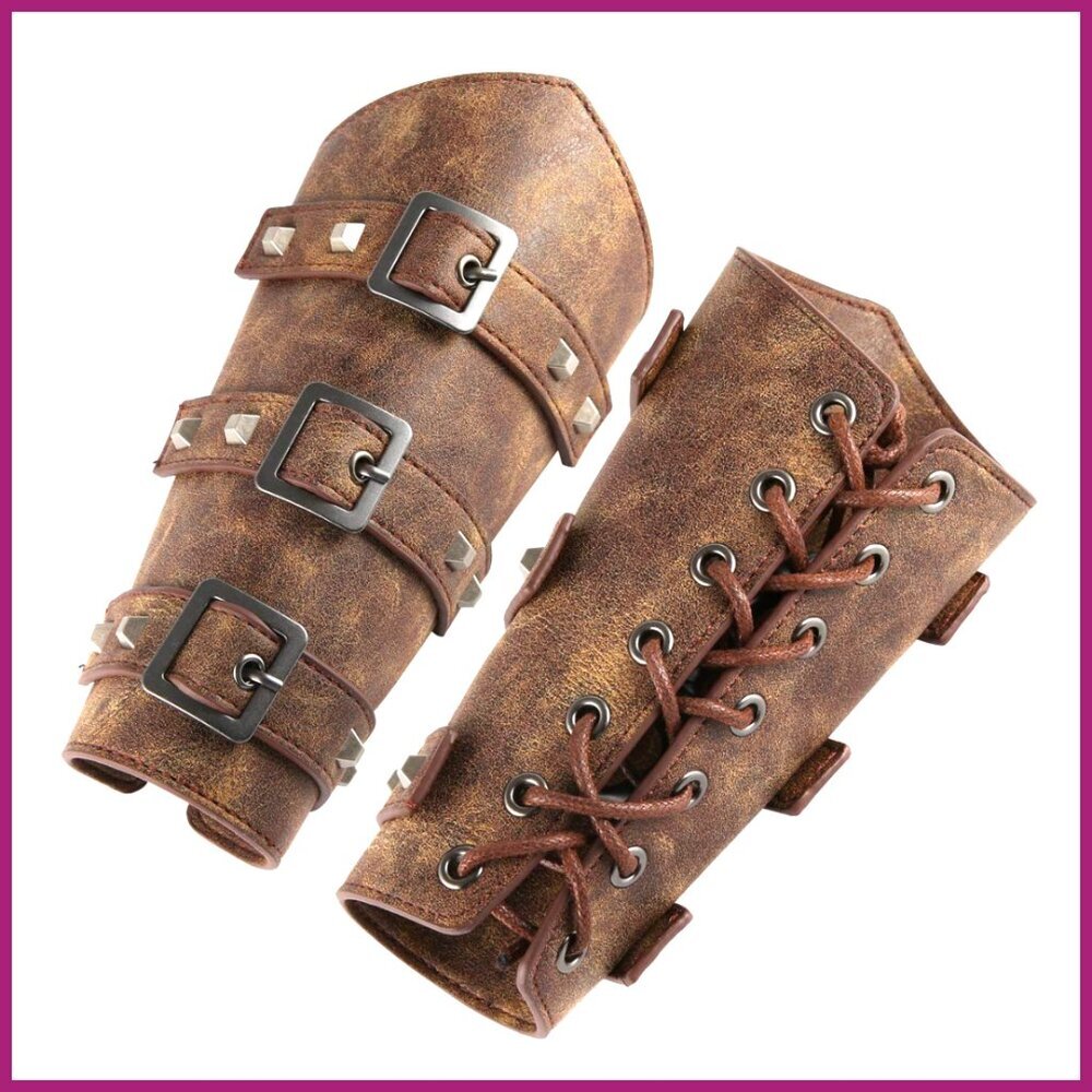 Faux Leather Arm Guards with Belt Buckle Bracers Adjustable One Size